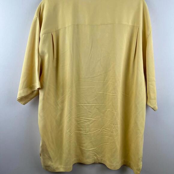 Tommy Bahama Silk Shirt Men L Yellow Camp Collar Short Sleeve Button Front - Picture 2 of 5